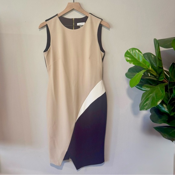 CALVIN KLEIN SCOOP NECK ASYMMETRICAL SLEEVELESS DRESS SIZE - Picture 2 of 3